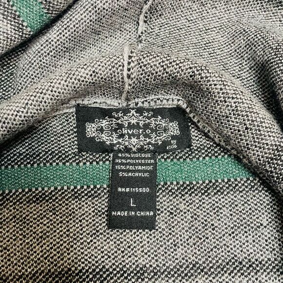 Anthropologie Oliver.O Open Front Hooded Cardigan Jacket Gray and Green Plaid Si - Picture 5 of 10